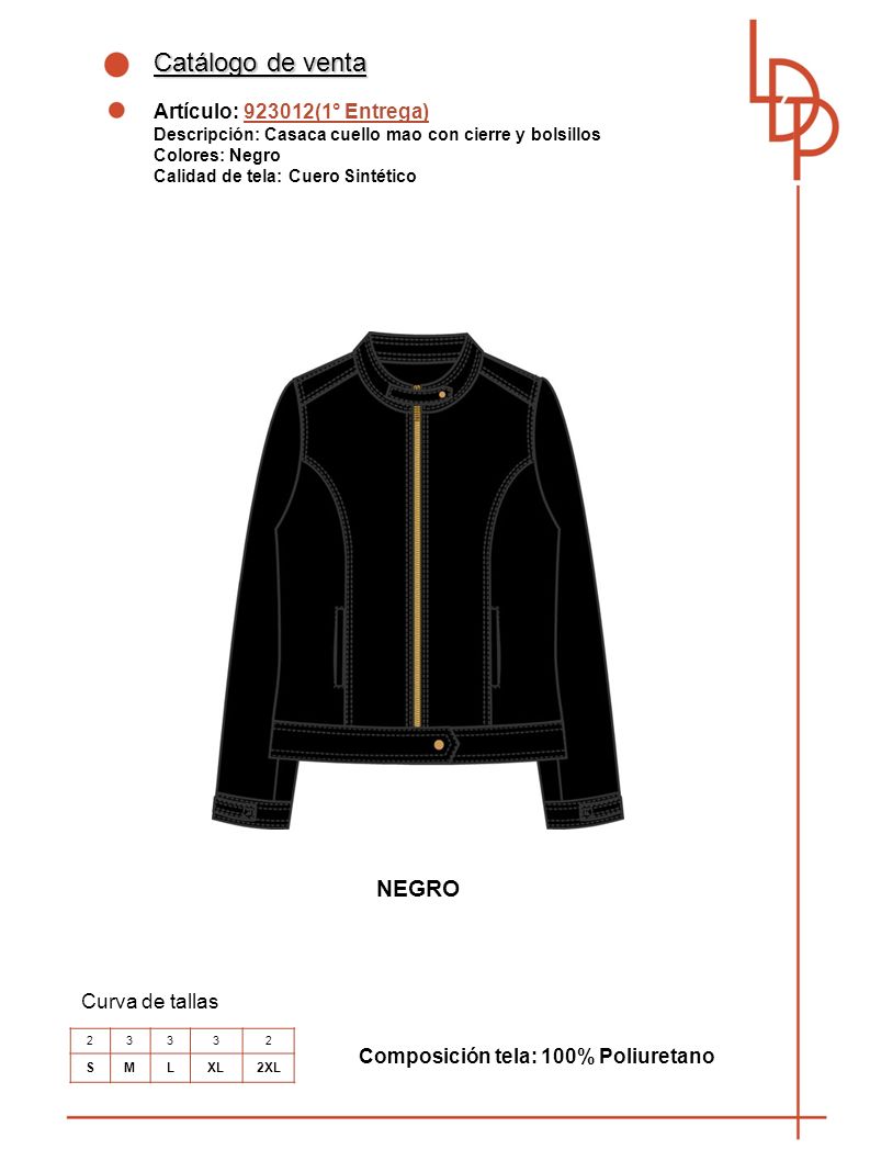 Catálogo de venta NEGRO Artículo: (1° Entrega) Curva de tallas