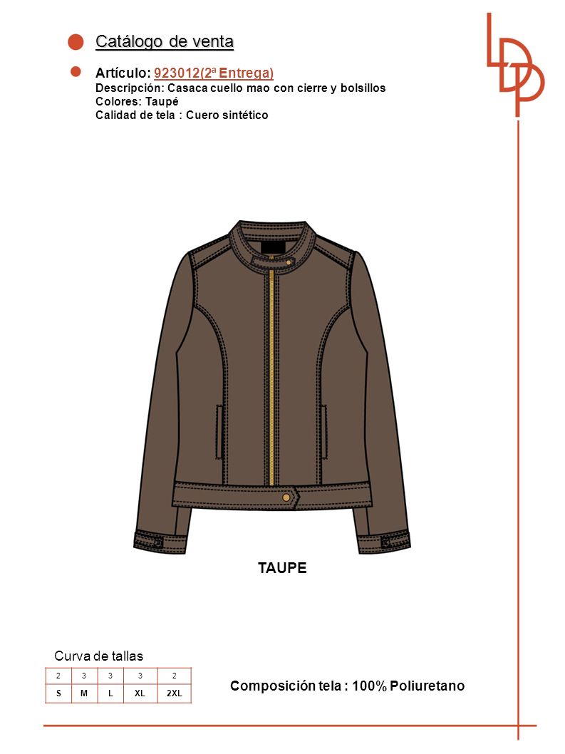 Catálogo de venta TAUPE Artículo: (2ª Entrega) Curva de tallas