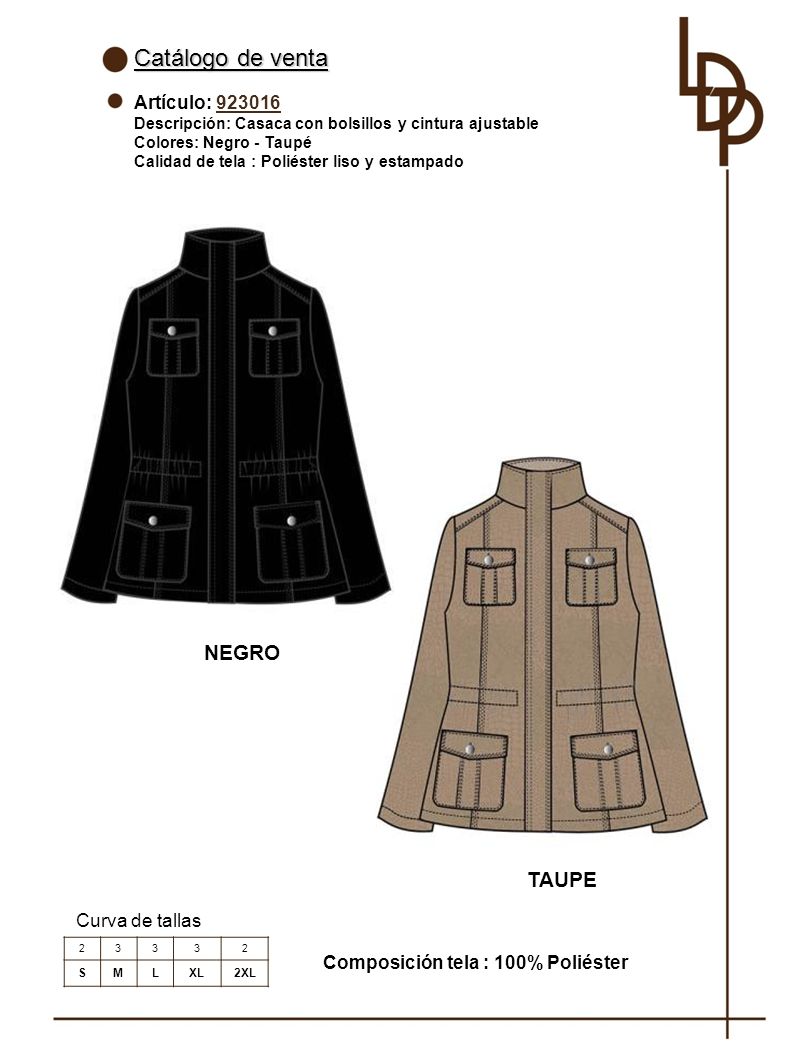 Catálogo de venta NEGRO TAUPE Artículo: Curva de tallas