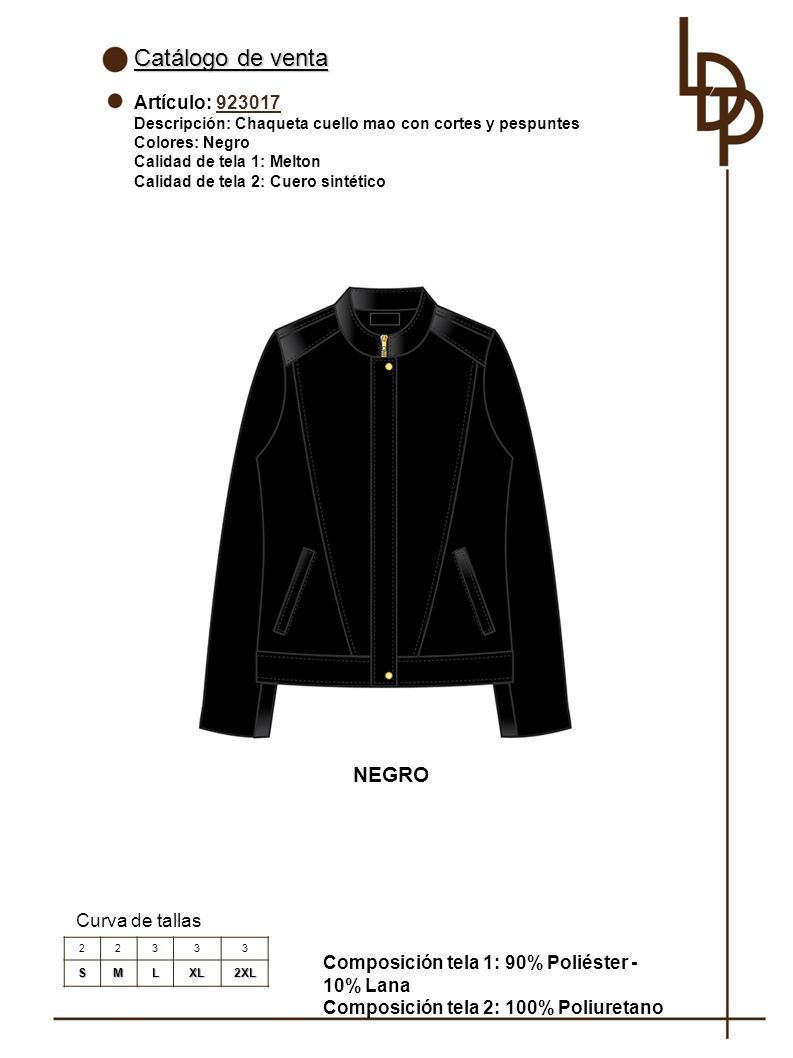 Catálogo de venta NEGRO Artículo: Curva de tallas