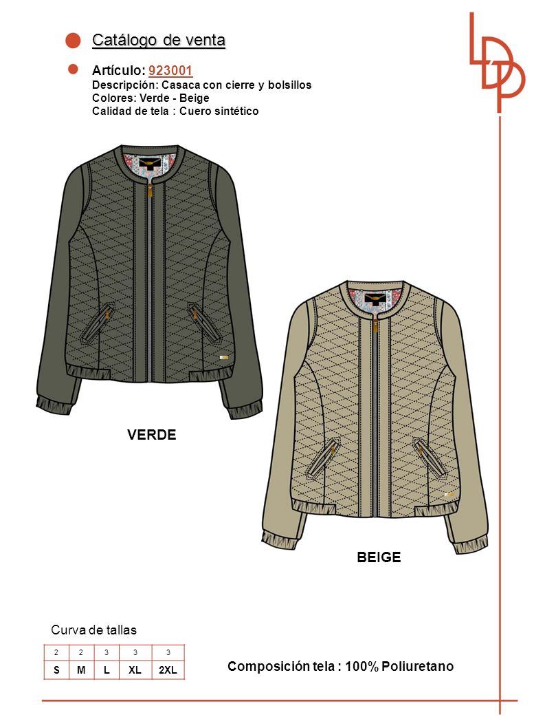 Catálogo de venta VERDE BEIGE Artículo: Curva de tallas