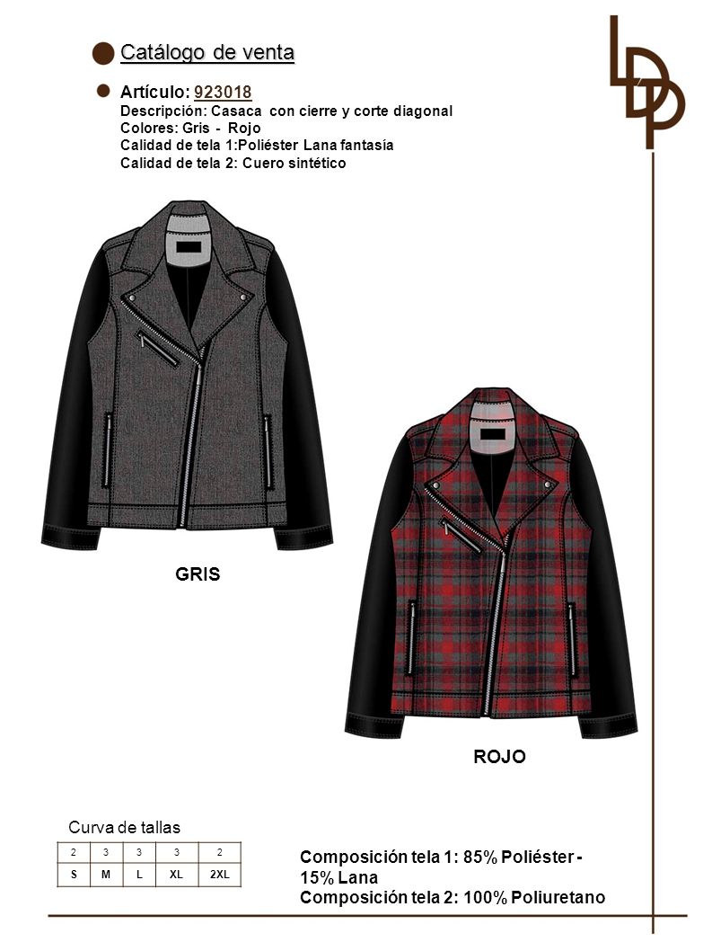 Catálogo de venta GRIS ROJO Artículo: Curva de tallas