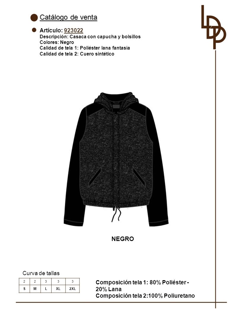 Catálogo de venta NEGRO Artículo: Curva de tallas