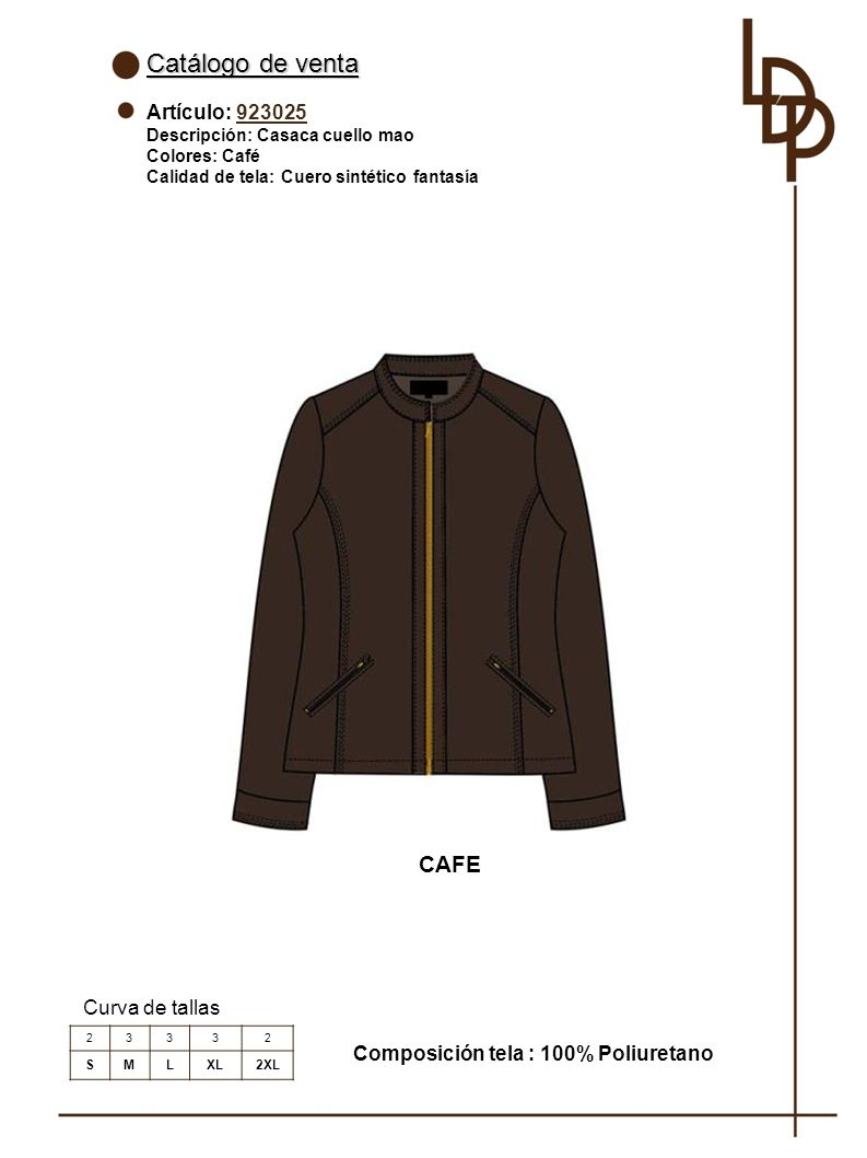 Catálogo de venta CAFE Artículo: Curva de tallas