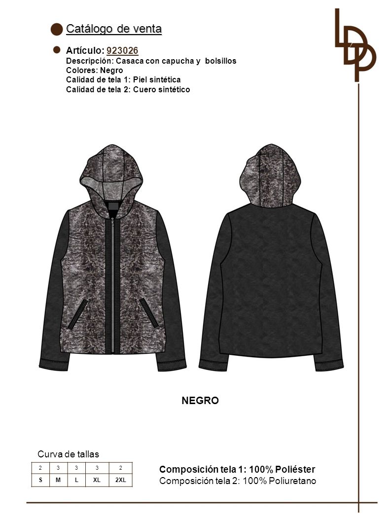 Catálogo de venta NEGRO Artículo: Curva de tallas