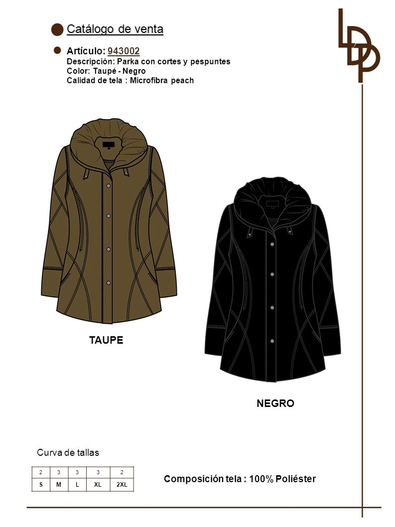 Catálogo de venta TAUPE NEGRO Artículo: Curva de tallas