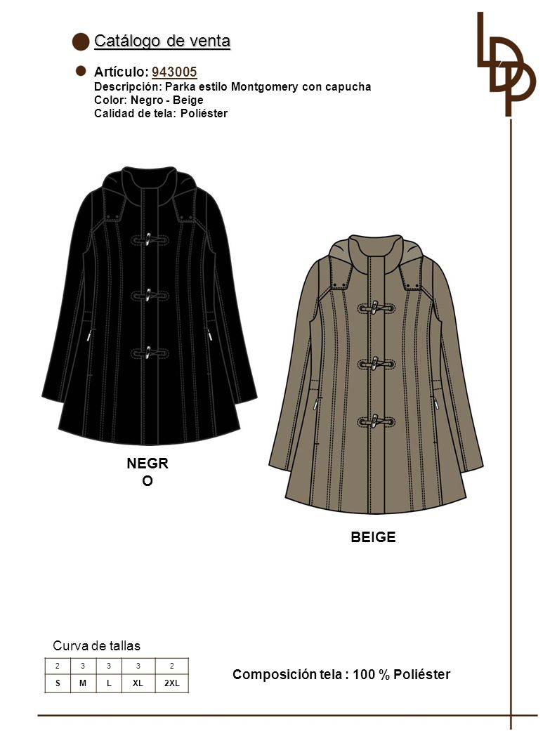 Catálogo de venta NEGRO BEIGE Artículo: Curva de tallas