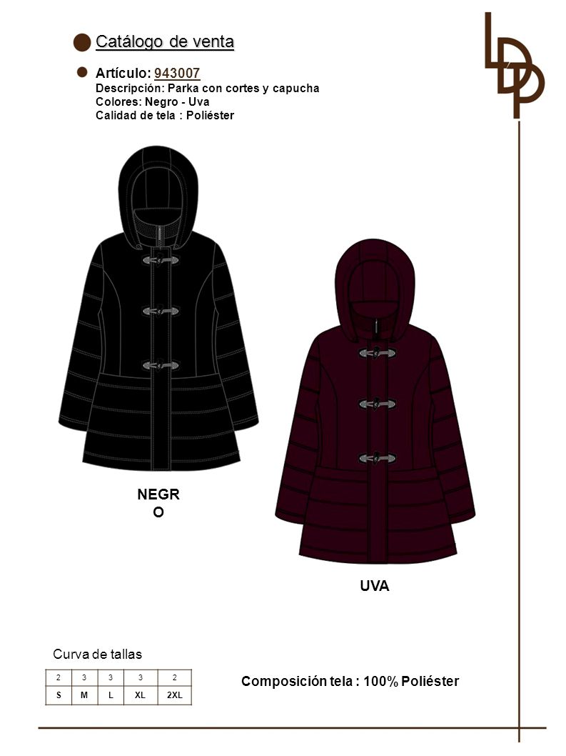 Catálogo de venta NEGRO UVA Artículo: Curva de tallas