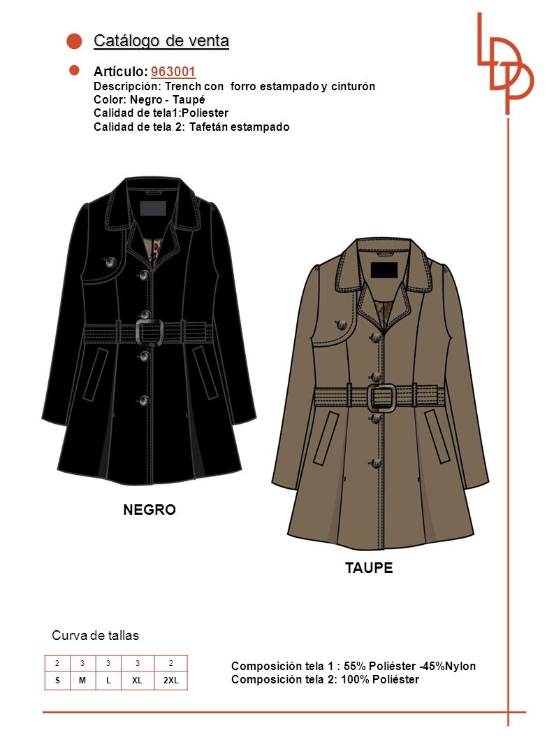 Catálogo de venta NEGRO TAUPE Artículo: Curva de tallas