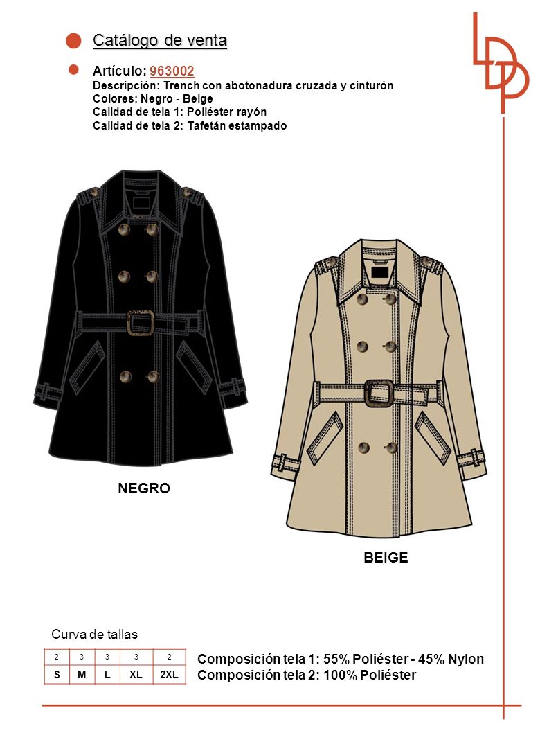 Catálogo de venta NEGRO BEIGE Artículo: Curva de tallas