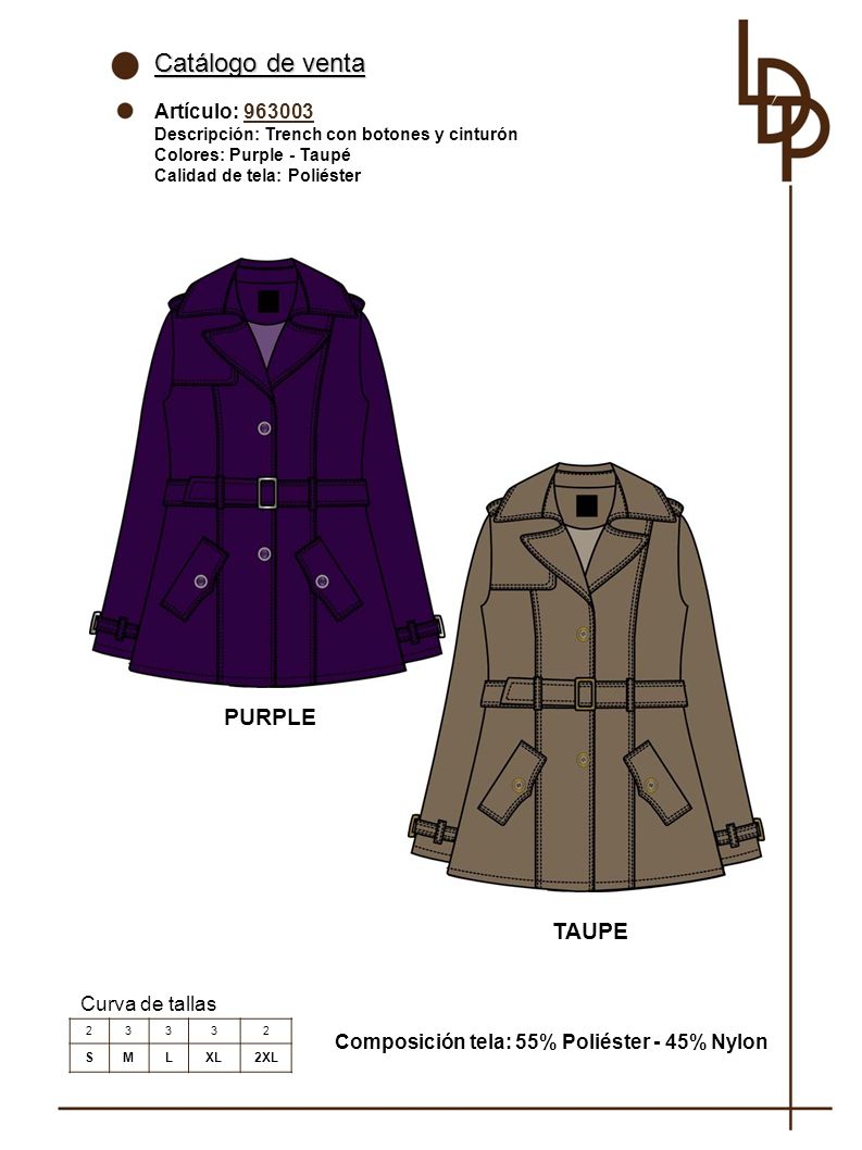 Catálogo de venta PURPLE TAUPE Artículo: Curva de tallas