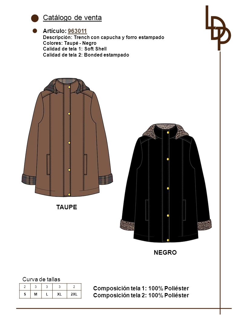 Catálogo de venta TAUPE NEGRO Artículo: Curva de tallas