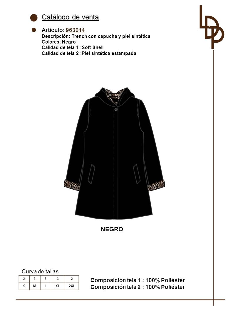 Catálogo de venta NEGRO Artículo: Curva de tallas