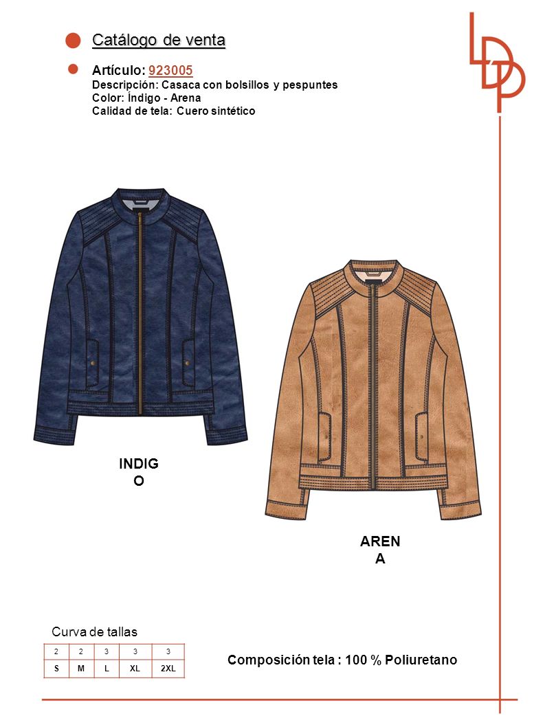 Catálogo de venta INDIGO ARENA Artículo: Curva de tallas