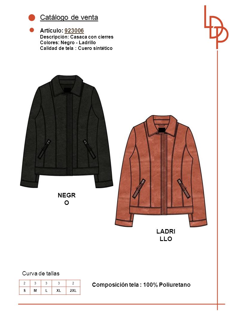 Catálogo de venta NEGRO LADRILLO Artículo: Curva de tallas