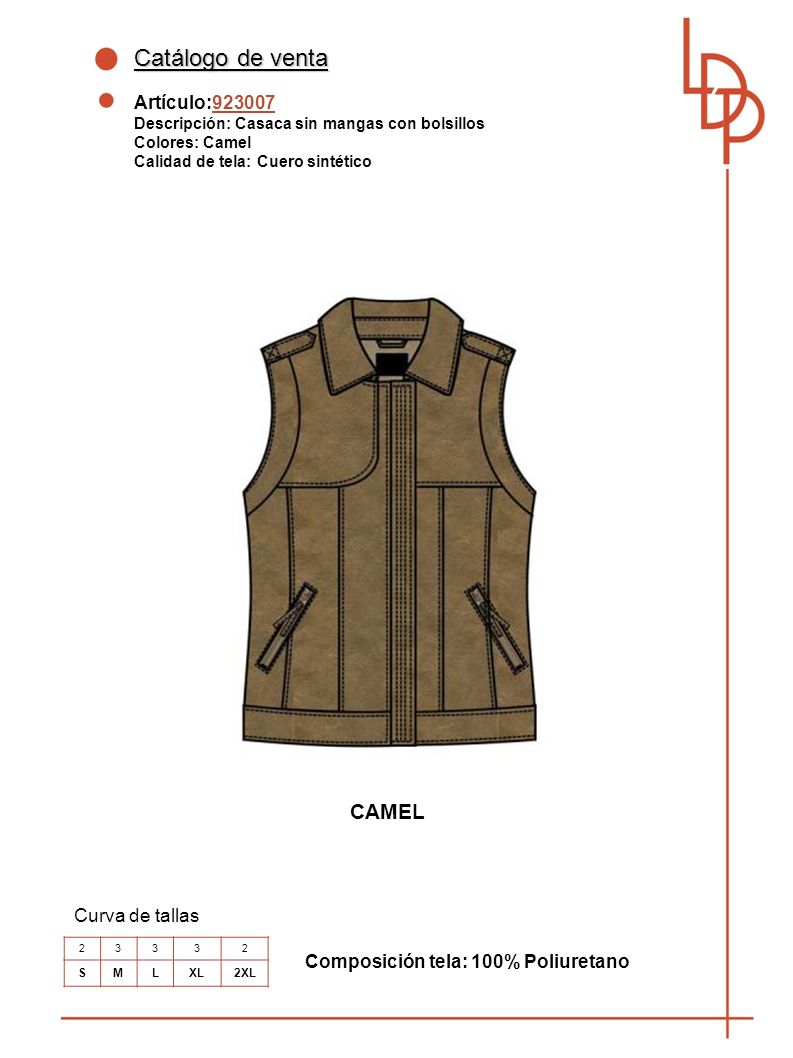 Catálogo de venta CAMEL Artículo: Curva de tallas