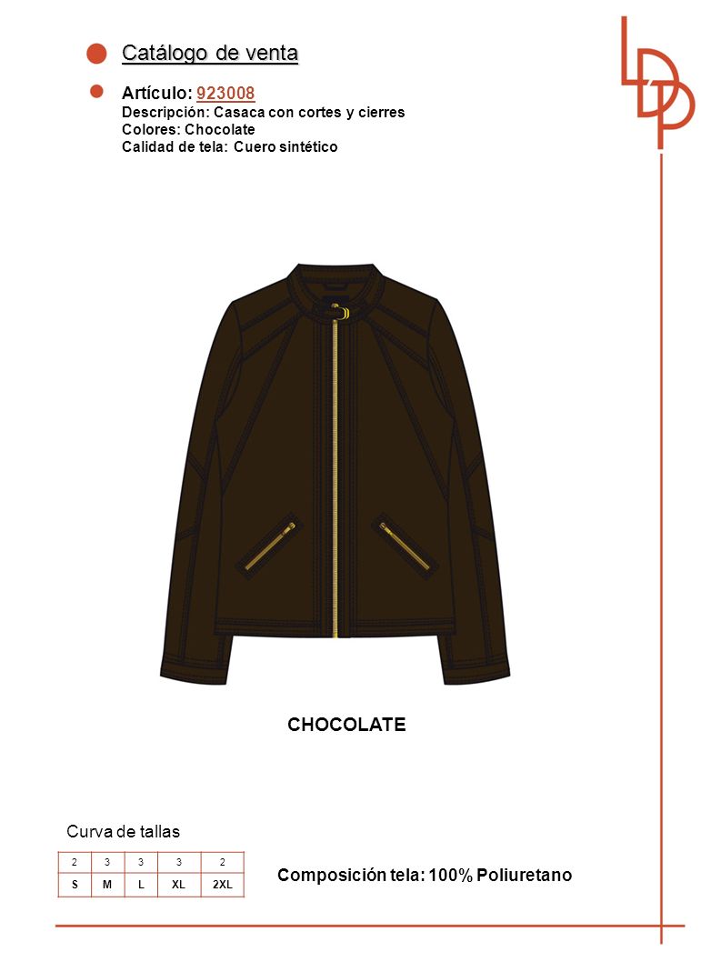 Catálogo de venta CHOCOLATE Artículo: Curva de tallas