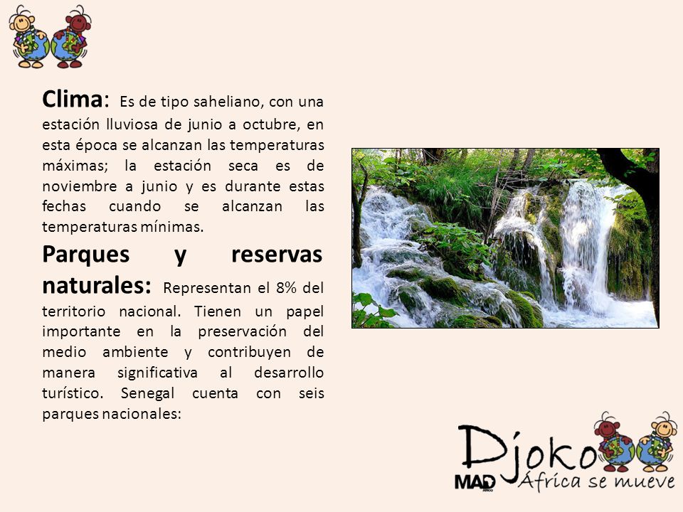 Clima: Es de tipo saheliano, con una estación lluviosa de junio a octubre, en esta época se alcanzan las temperaturas máximas; la estación seca es de noviembre a junio y es durante estas fechas cuando se alcanzan las temperaturas mínimas.