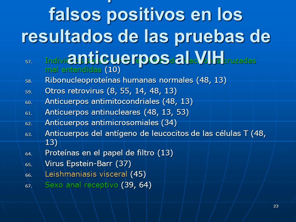 Factores que se sabe causan falsos positivos en los resultados de las pruebas de anticuerpos al VIH