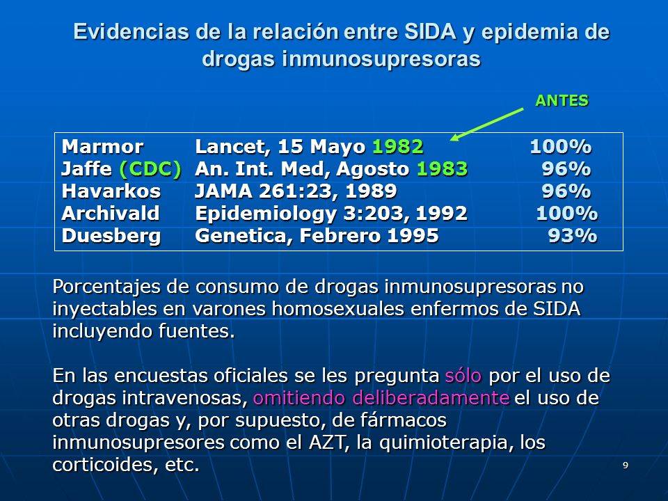 Evidencias de la relación entre SIDA y epidemia de drogas inmunosupresoras