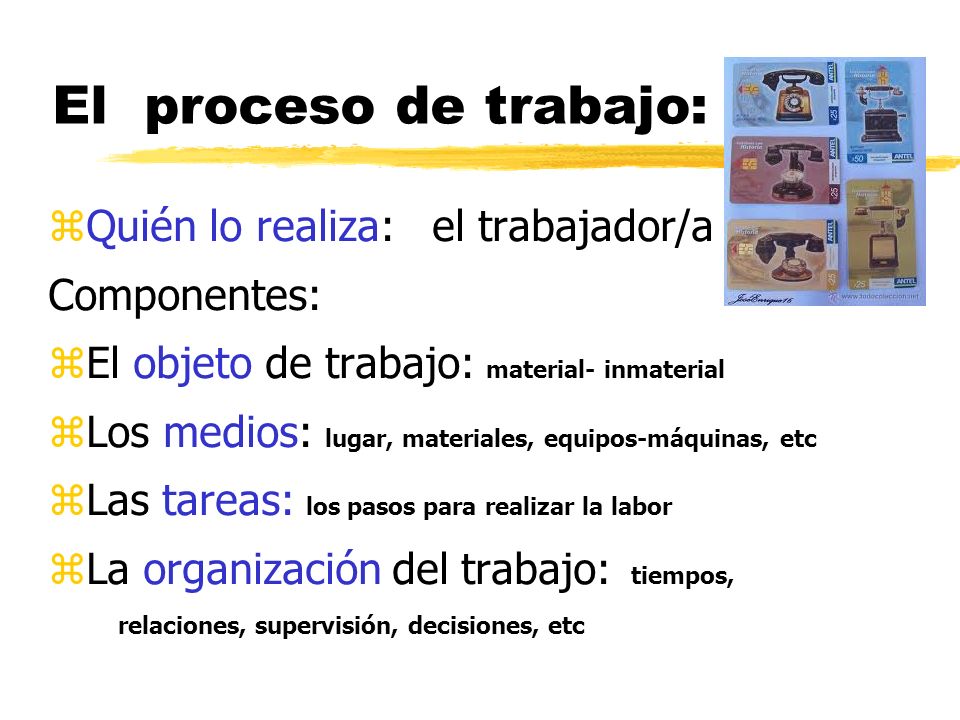 El proceso de trabajo: Quién lo realiza: el trabajador/a Componentes: