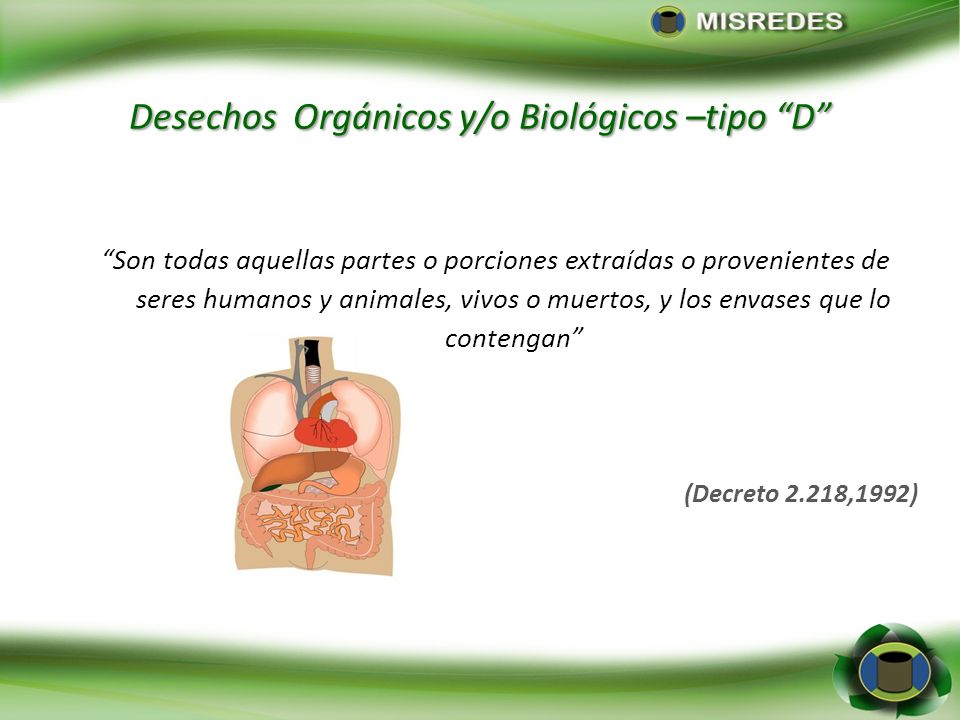 Desechos Orgánicos y/o Biológicos –tipo D