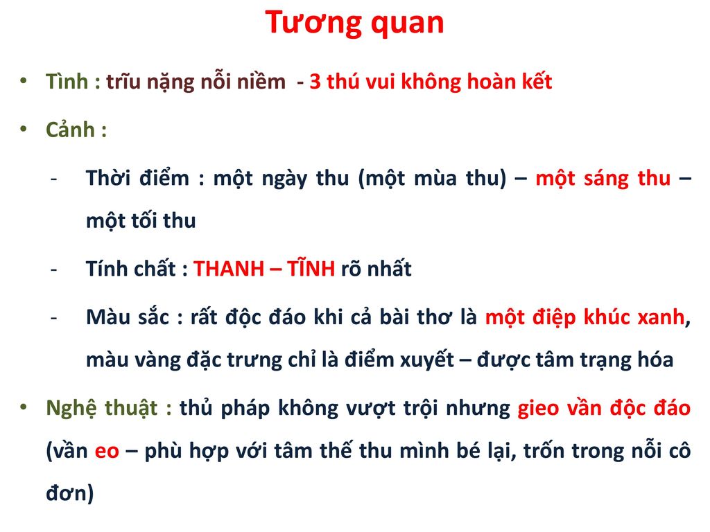 Tương quan Tình : trĩu nặng nỗi niềm - 3 thú vui không hoàn kết Cảnh :