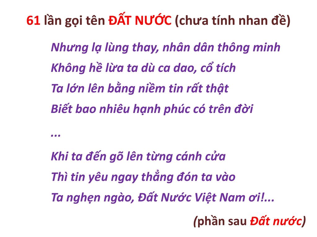 61 lần gọi tên ĐẤT NƯỚC (chưa tính nhan đề)