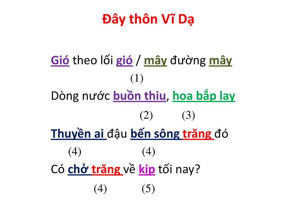 Đây thôn Vĩ Dạ Gió theo lối gió / mây đường mây