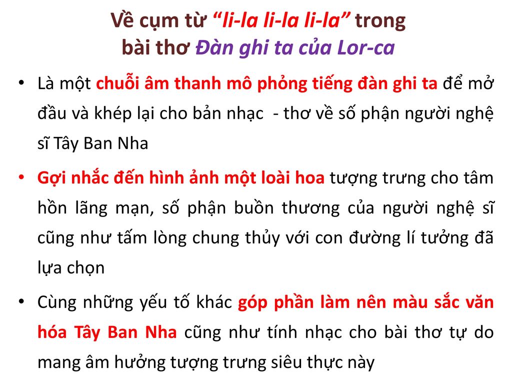 Về cụm từ li-la li-la li-la trong bài thơ Đàn ghi ta của Lor-ca