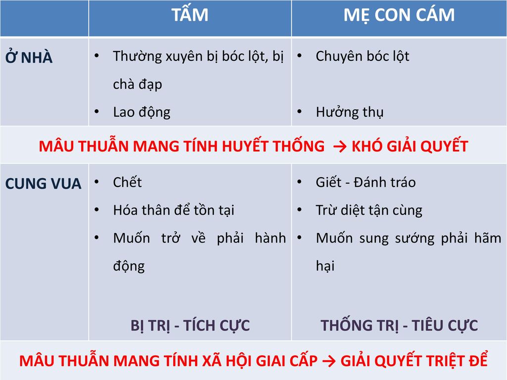 TẤM MẸ CON CÁM Ở NHÀ MÂU THUẪN MANG TÍNH HUYẾT THỐNG → KHÓ GIẢI QUYẾT