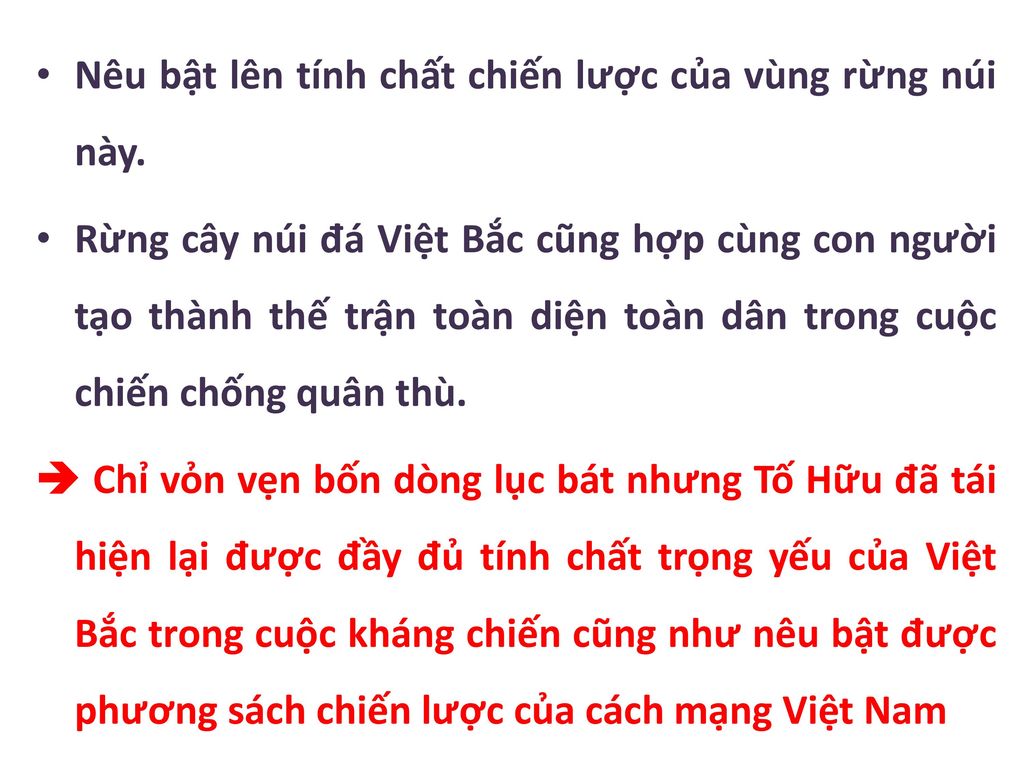 Nêu bật lên tính chất chiến lược của vùng rừng núi này.