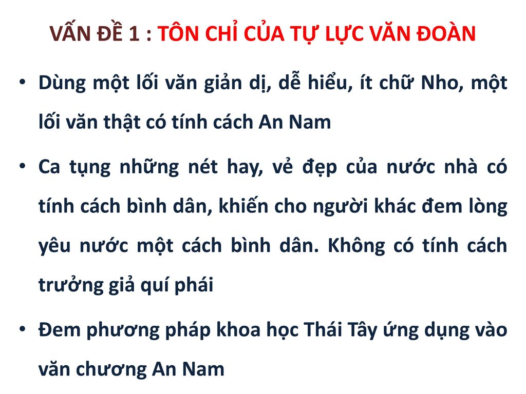 VẤN ĐỀ 1 : TÔN CHỈ CỦA TỰ LỰC VĂN ĐOÀN