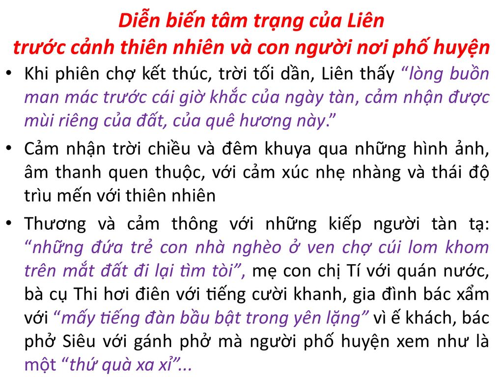 Diễn biến tâm trạng của Liên trước cảnh thiên nhiên và con người nơi phố huyện