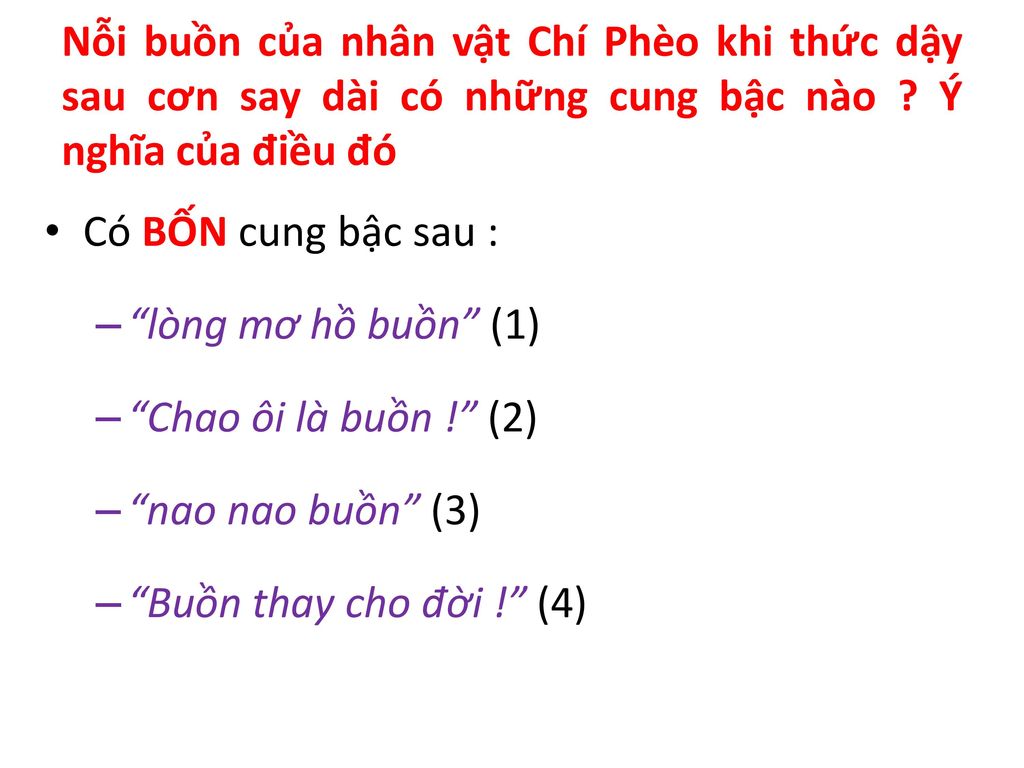 Nỗi buồn của nhân vật Chí Phèo khi thức dậy sau cơn say dài có những cung bậc nào Ý nghĩa của điều đó