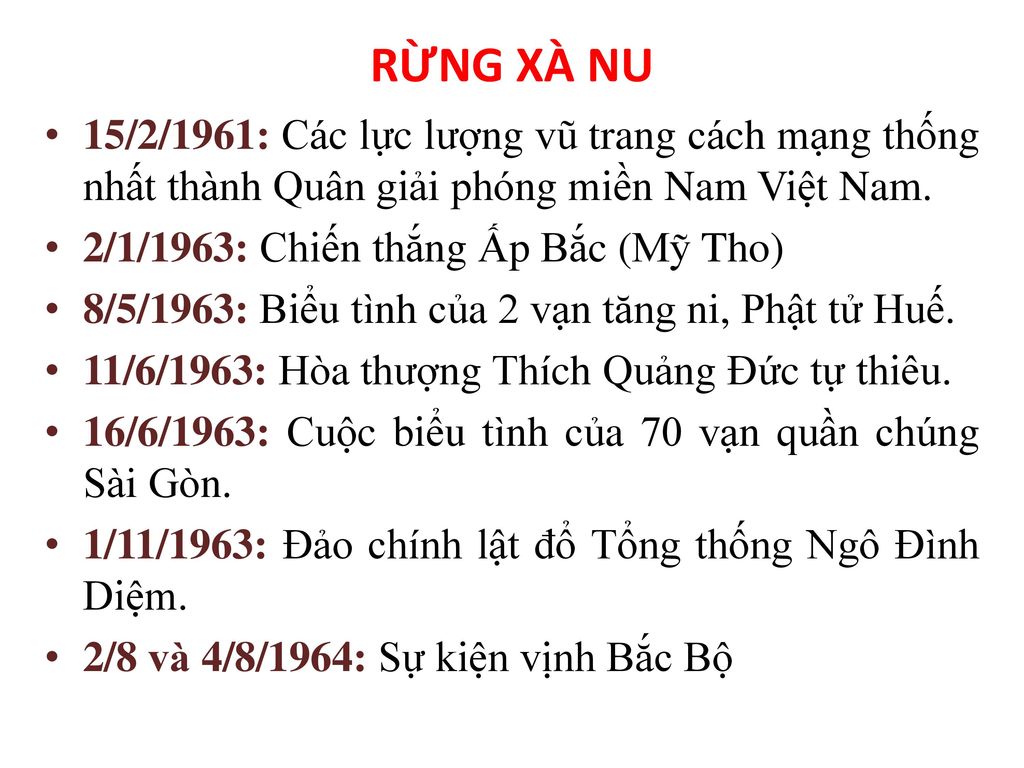RỪNG XÀ NU 15/2/1961: Các lực lượng vũ trang cách mạng thống nhất thành Quân giải phóng miền Nam Việt Nam.