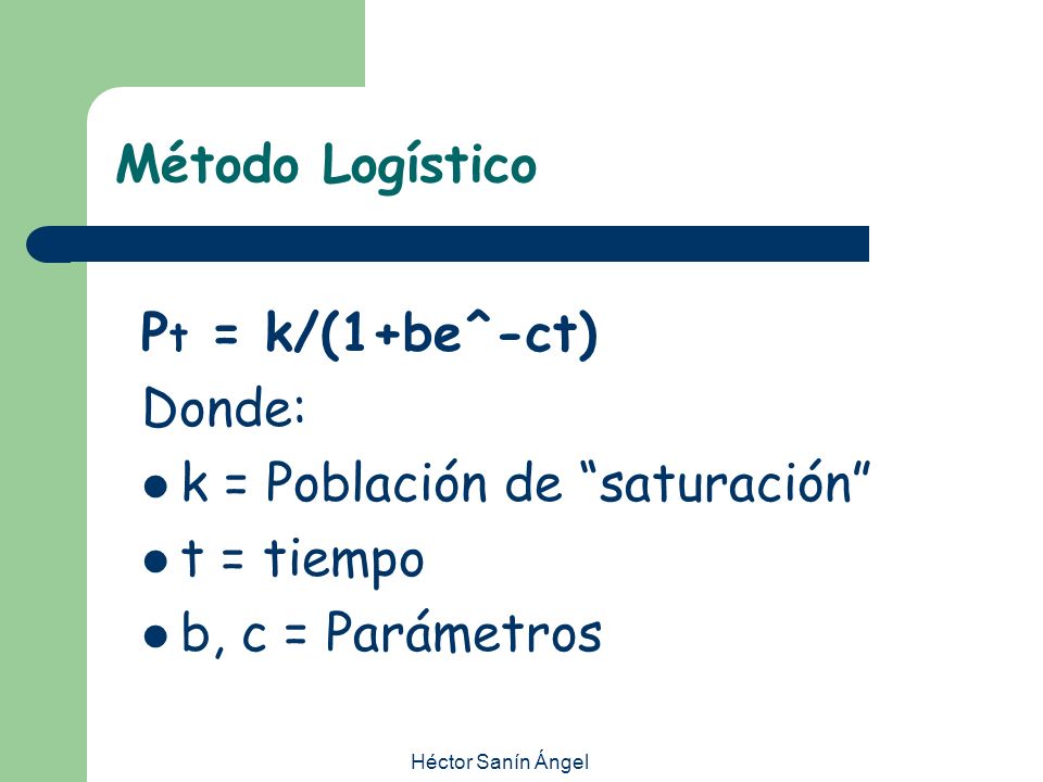 k = Población de saturación t = tiempo b, c = Parámetros