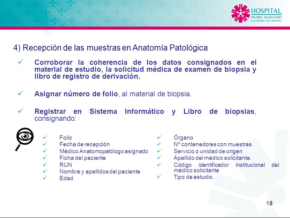 4) Recepción de las muestras en Anatomía Patológica
