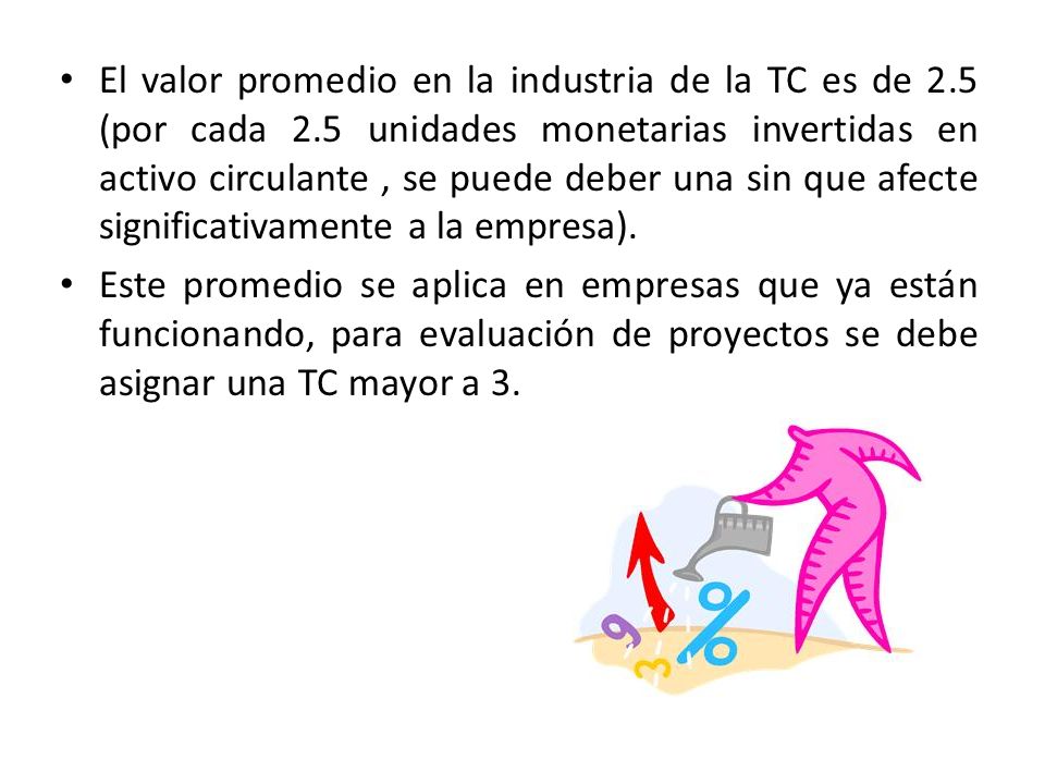 El valor promedio en la industria de la TC es de 2. 5 (por cada 2