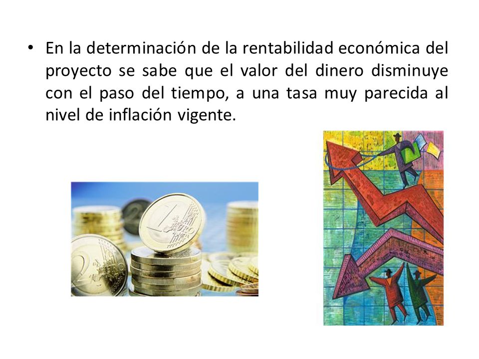En la determinación de la rentabilidad económica del proyecto se sabe que el valor del dinero disminuye con el paso del tiempo, a una tasa muy parecida al nivel de inflación vigente.