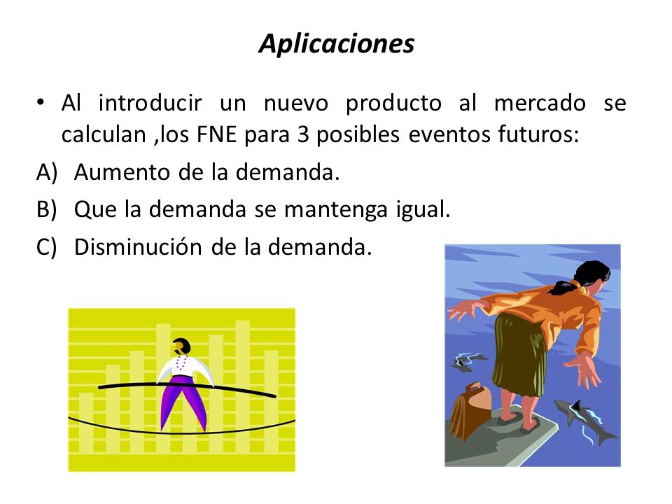 Aplicaciones Al introducir un nuevo producto al mercado se calculan ,los FNE para 3 posibles eventos futuros: