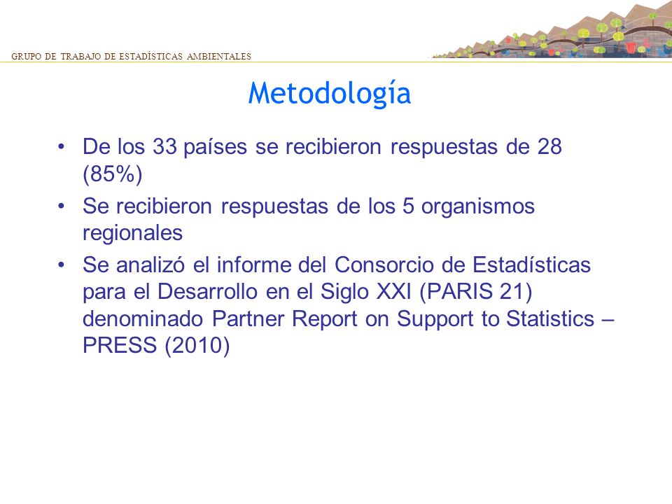 Metodología De los 33 países se recibieron respuestas de 28 (85%)