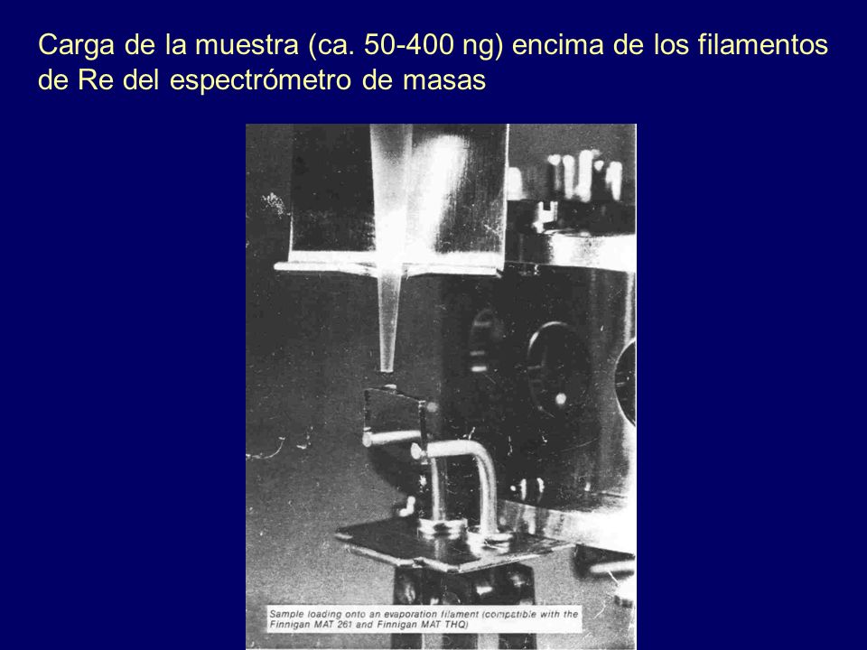 Carga de la muestra (ca ng) encima de los filamentos