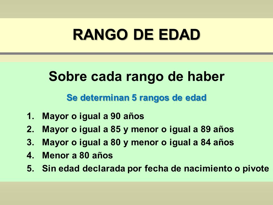 Sobre cada rango de haber Se determinan 5 rangos de edad