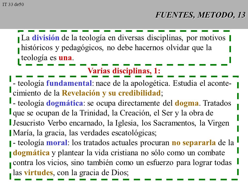 La división de la teología en diversas disciplinas, por motivos