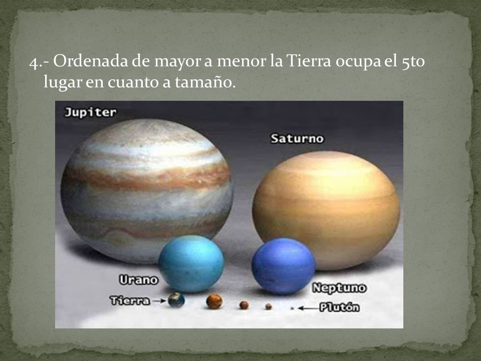 4.- Ordenada de mayor a menor la Tierra ocupa el 5to lugar en cuanto a tamaño.