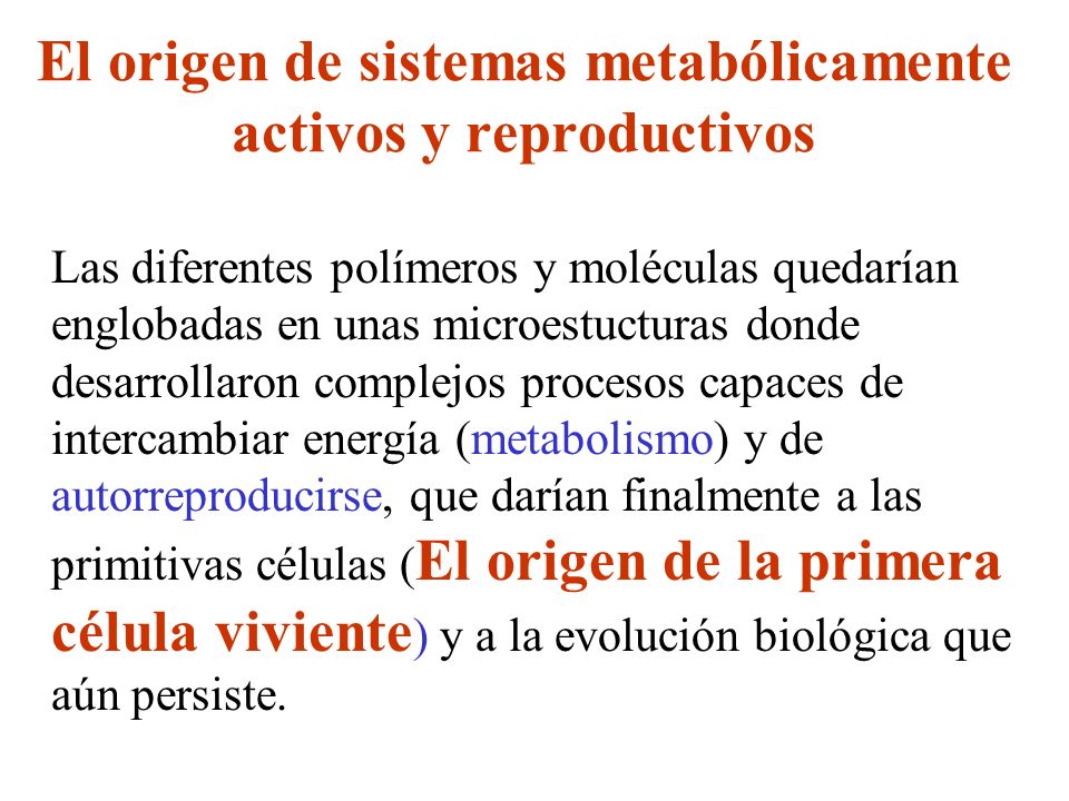 El origen de sistemas metabólicamente activos y reproductivos