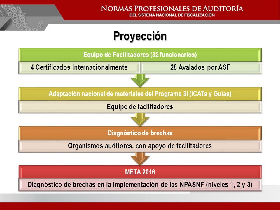 Proyección Equipo de Facilitadores (32 funcionarios) 4 Certificados Internacionalmente. 28 Avalados por ASF.