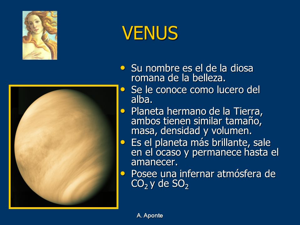 VENUS Su nombre es el de la diosa romana de la belleza.