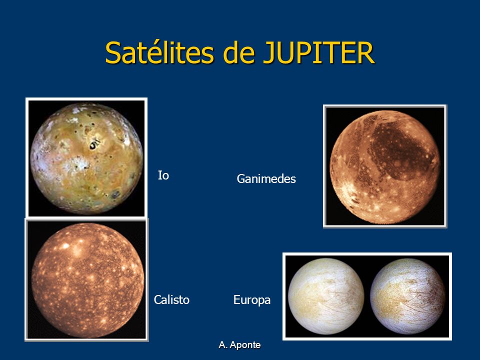 Satélites de JUPITER Io Ganimedes Calisto Europa A. Aponte